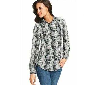 𝅺cabi Python Snakeskin Print Sheer Long Sleeve Lightweight Button Down Top XS